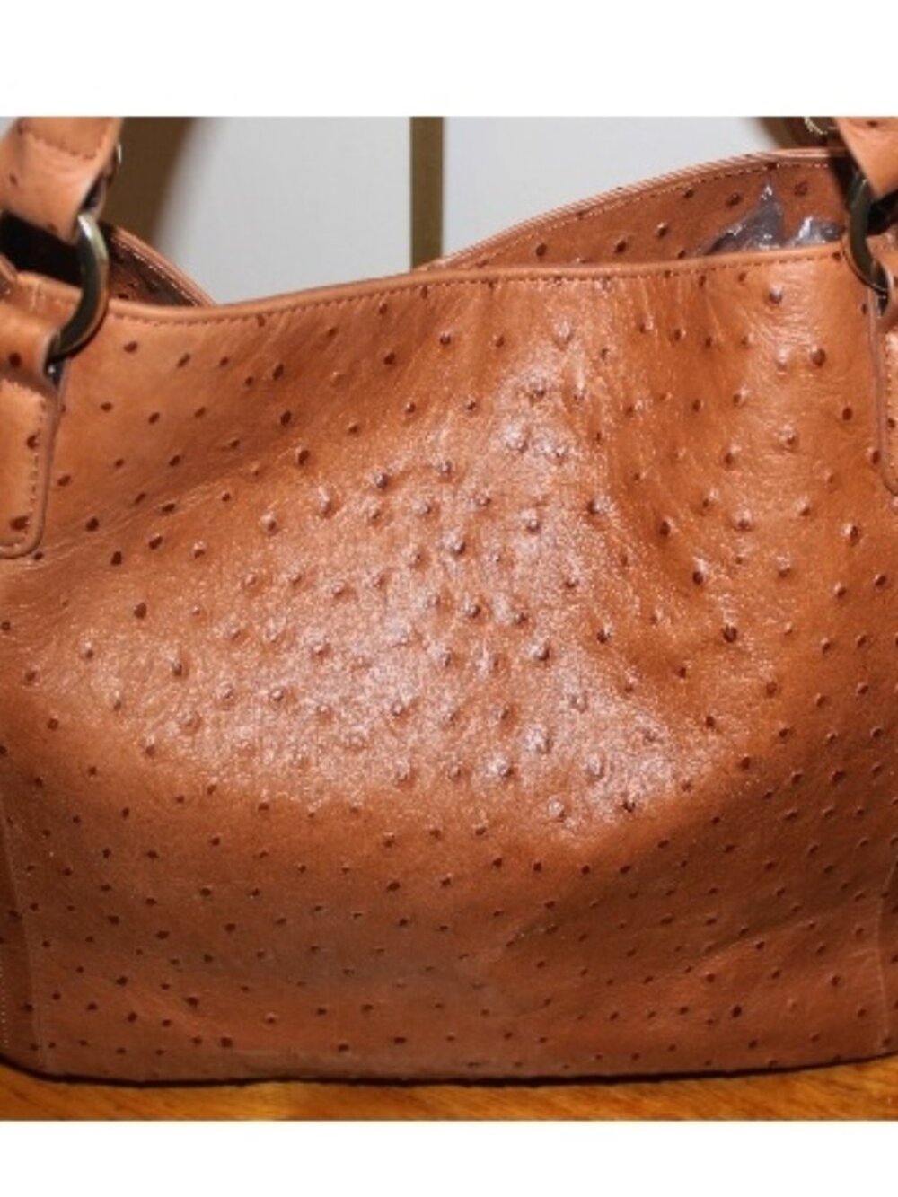 New $378 Gili G.I.L.I Cognac Ostrich Embossed Roma 2 Tote Shoulder Bag w Tassel - Picture 4 of 8